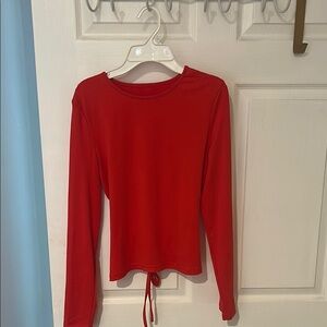 Red Long Sleeve Top with Tie Detail